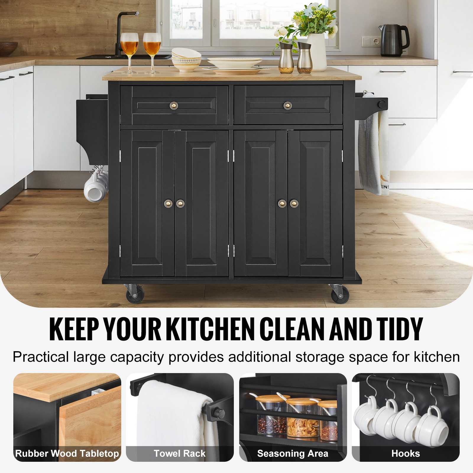 Drop-Leaf Kitchen Island Trolley Cart Wood Storage Cabinet w/ Drawers/Rack - Picture 89 of 110