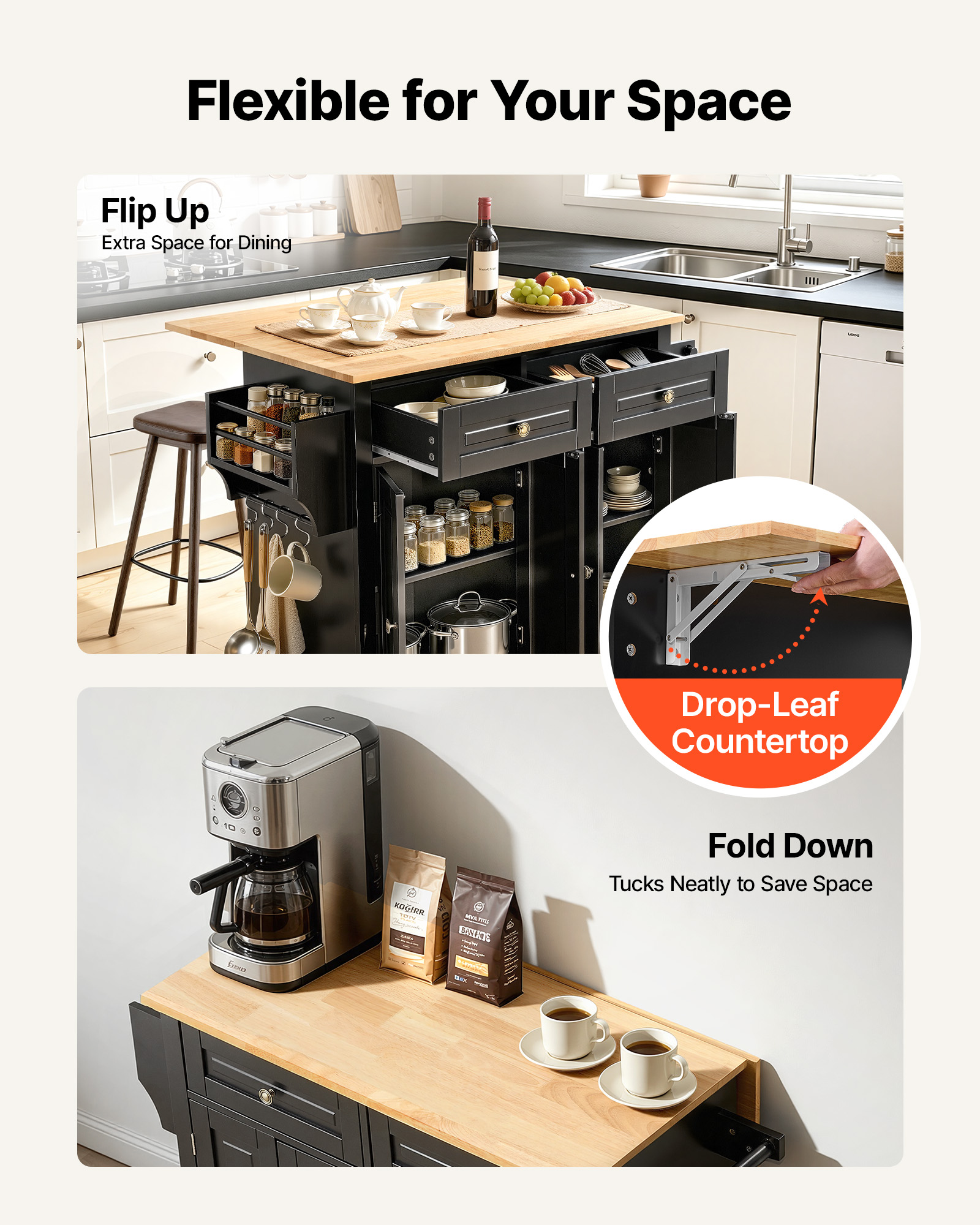 Kadyn Kitchen Island Trolley Cart Wood With Drop Leaf Tabletop And Storage Cabinet White Kitchen Island Island Table White