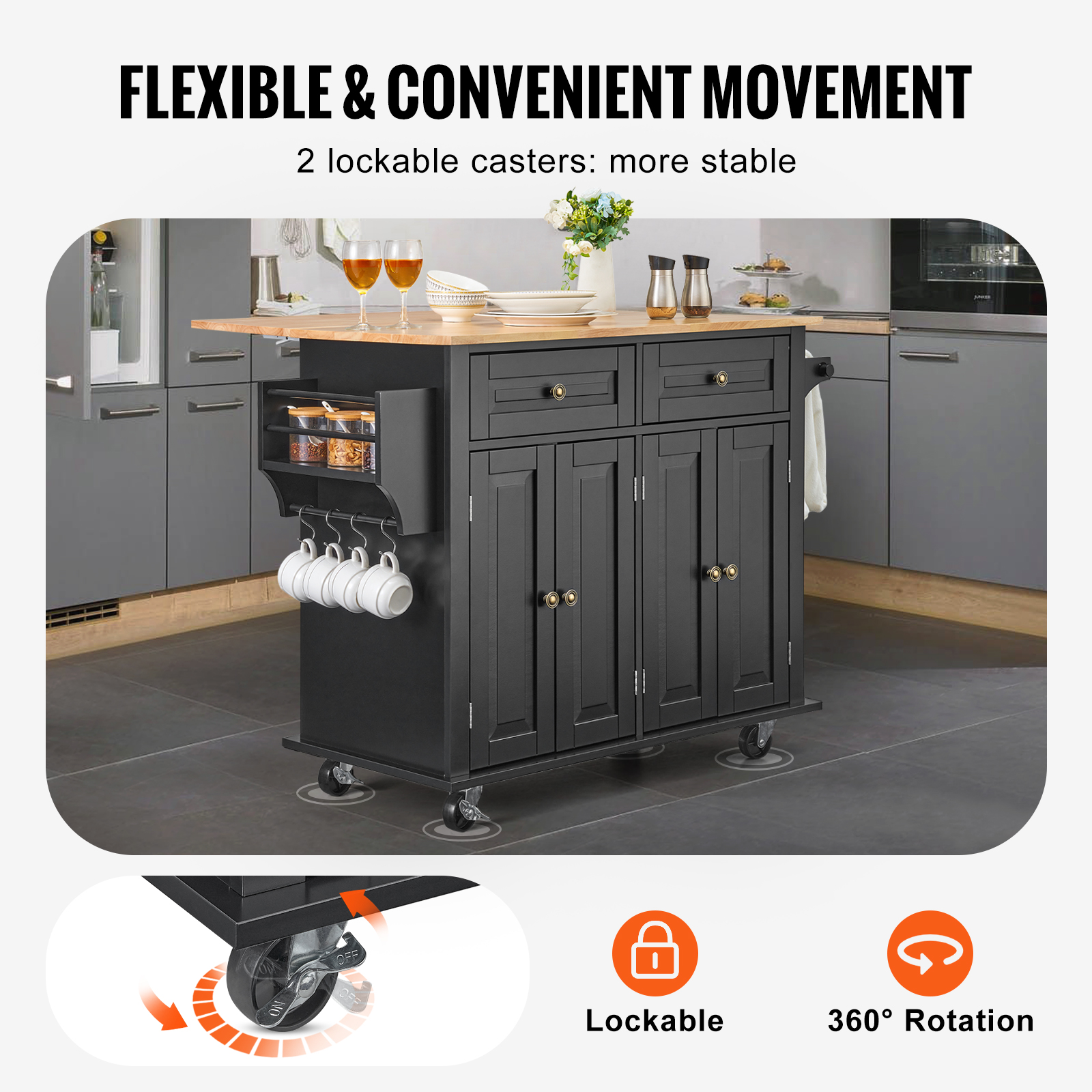 Drop-Leaf Kitchen Island Trolley Cart Wood Storage Cabinet w/ Drawers/Rack - Picture 90 of 110