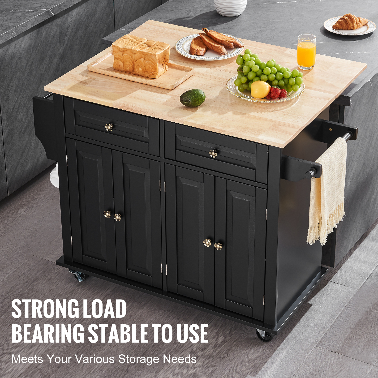 Drop-Leaf Kitchen Island Trolley Cart Wood Storage Cabinet w/ Drawers/Rack - Picture 91 of 110