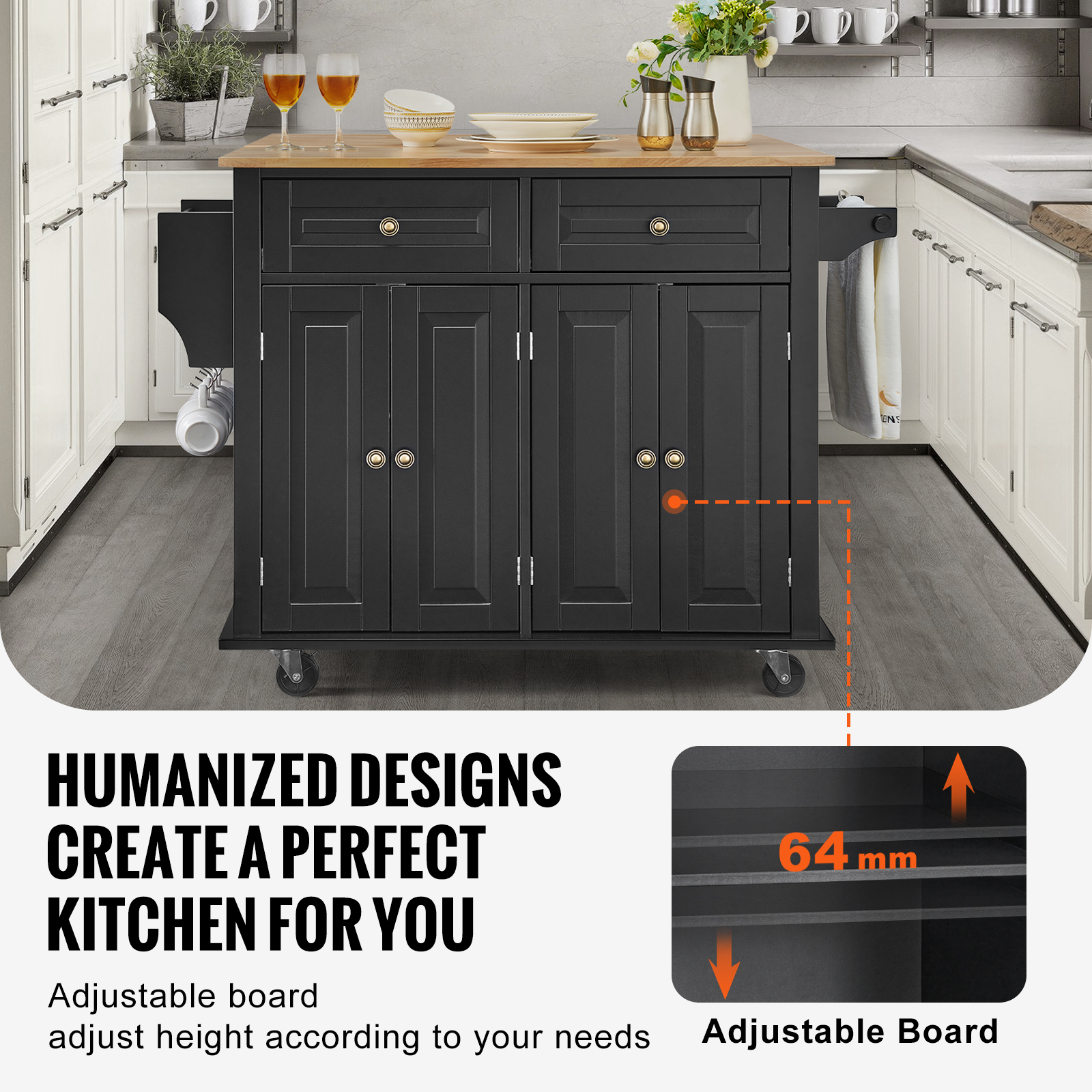 Drop-Leaf Kitchen Island Trolley Cart Wood Storage Cabinet w/ Drawers/Rack - Picture 92 of 110