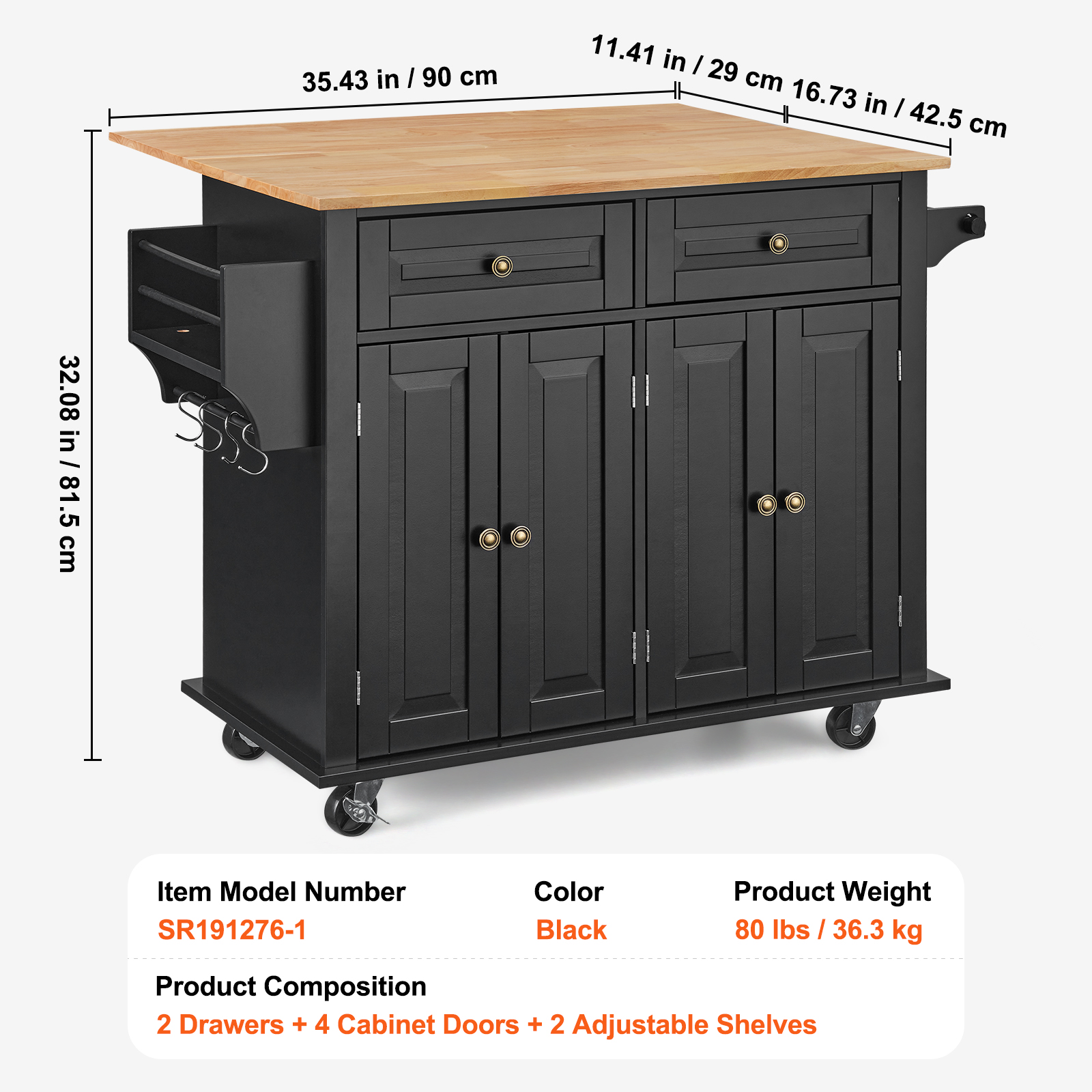 Drop-Leaf Kitchen Island Trolley Cart Wood Storage Cabinet w/ Drawers/Rack - Picture 93 of 110