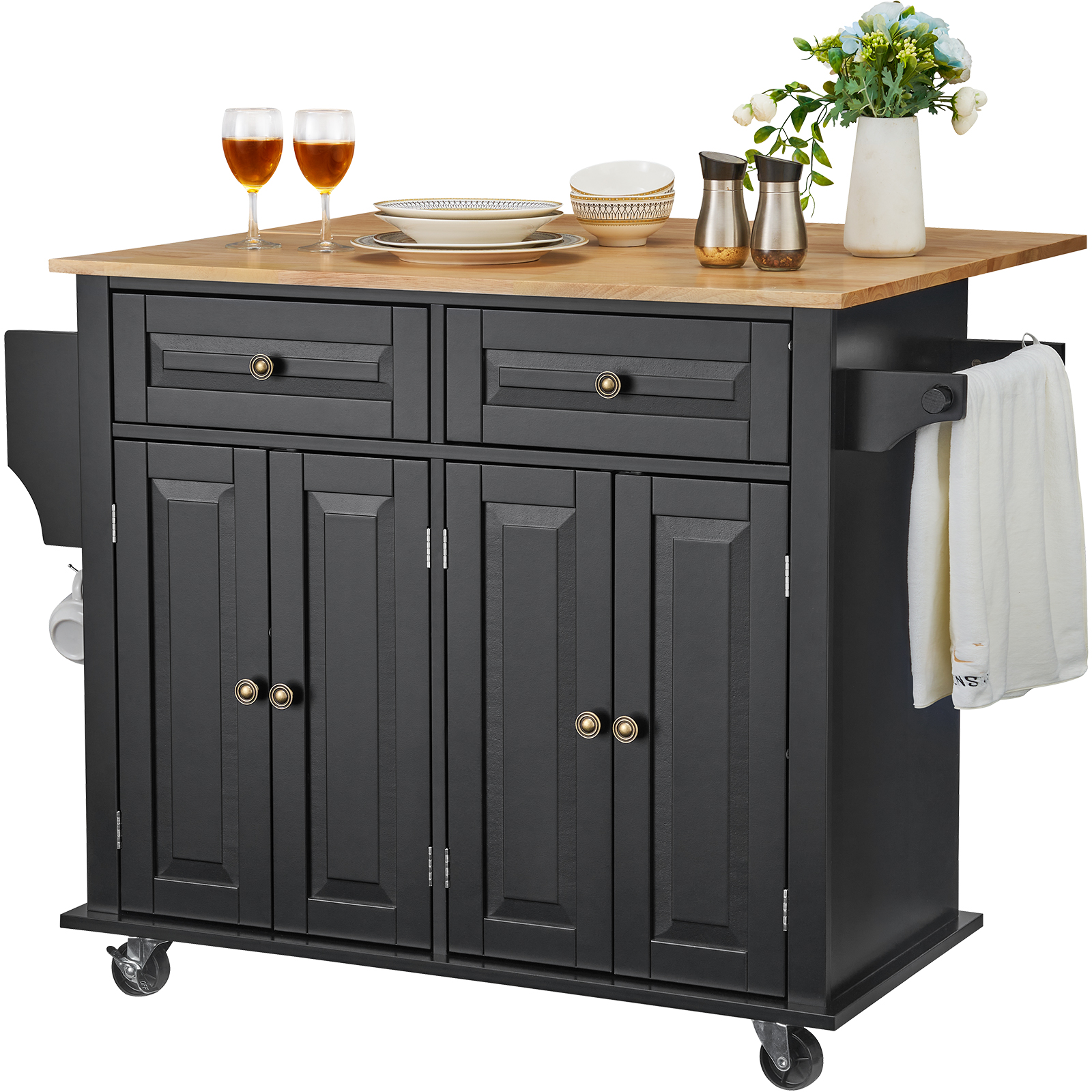 Drop-Leaf Kitchen Island Trolley Cart Wood Storage Cabinet w/ Drawers/Rack - Picture 96 of 110