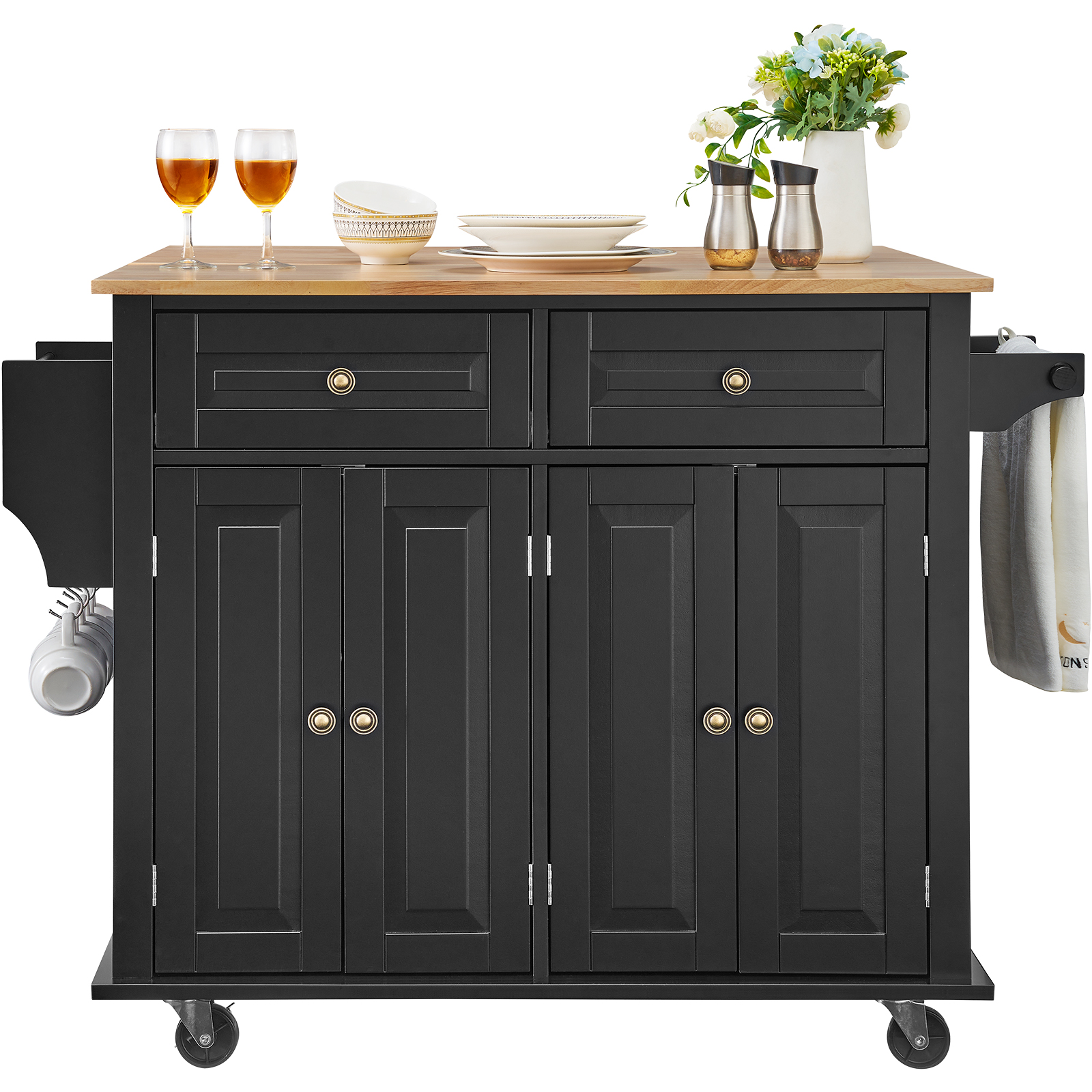 Drop-Leaf Kitchen Island Trolley Cart Wood Storage Cabinet w/ Drawers/Rack - Picture 97 of 110