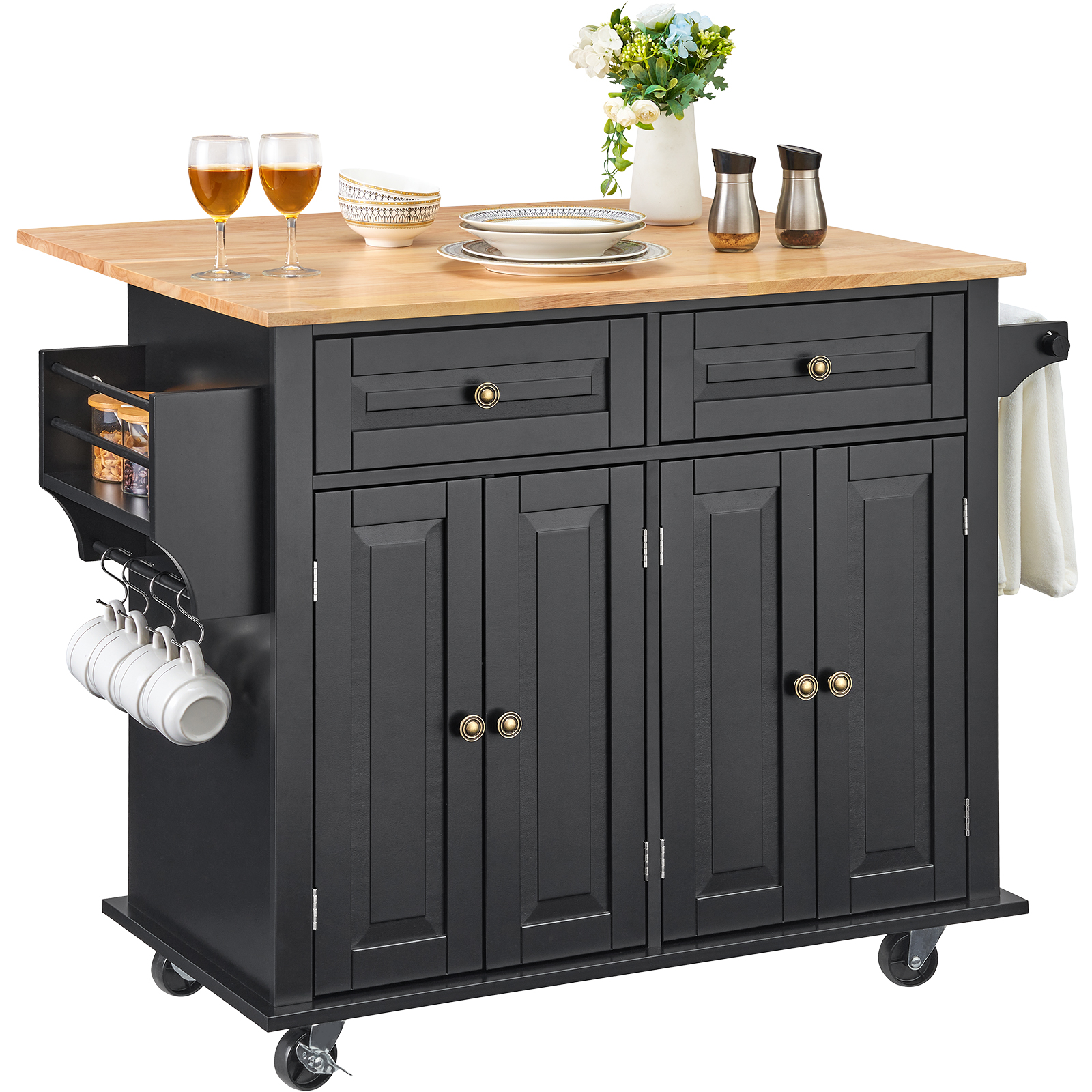 Drop-Leaf Kitchen Island Trolley Cart Wood Storage Cabinet w/ Drawers/Rack - Picture 98 of 110