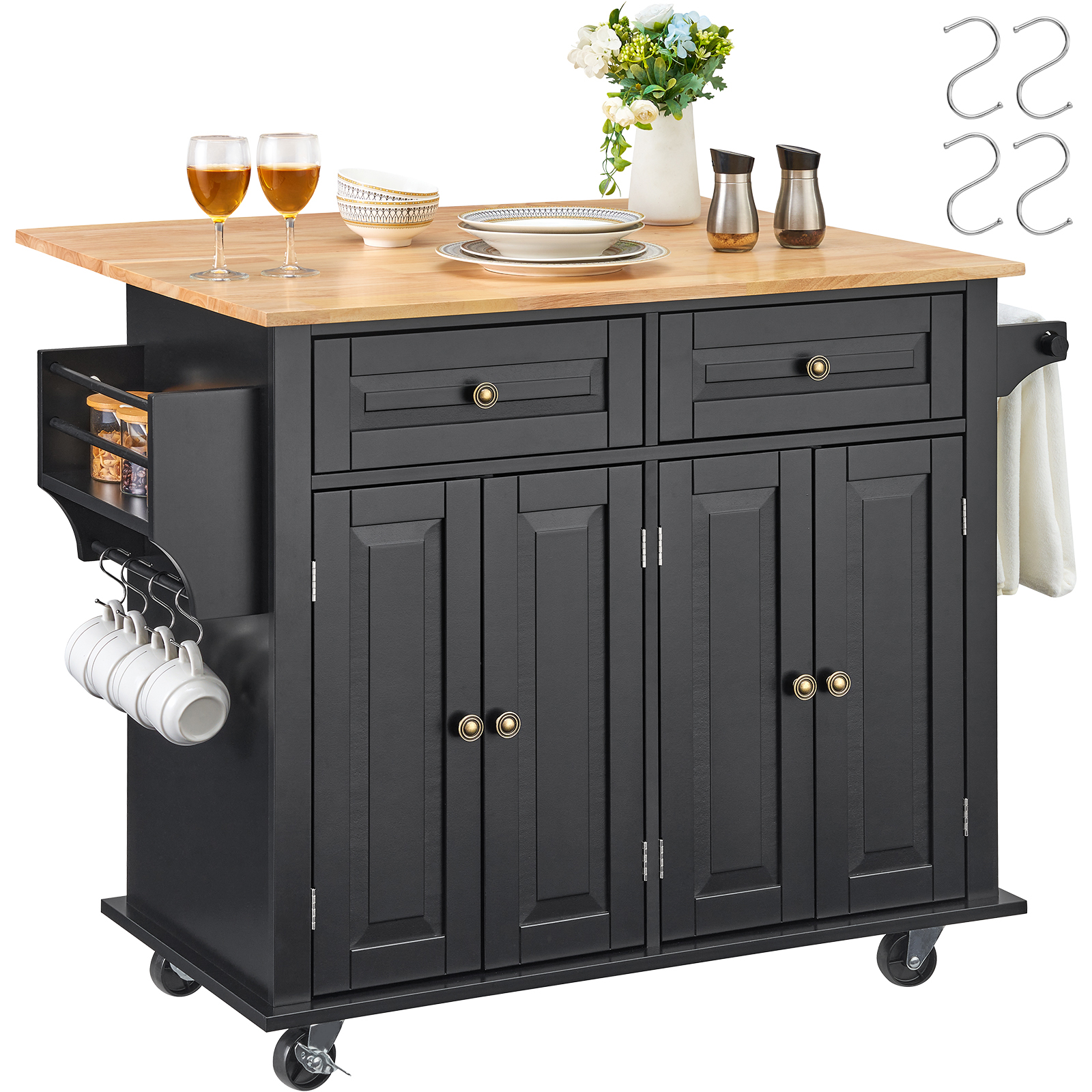 Drop-Leaf Kitchen Island Trolley Cart Wood Storage Cabinet w/ Drawers/Rack - Picture 95 of 110