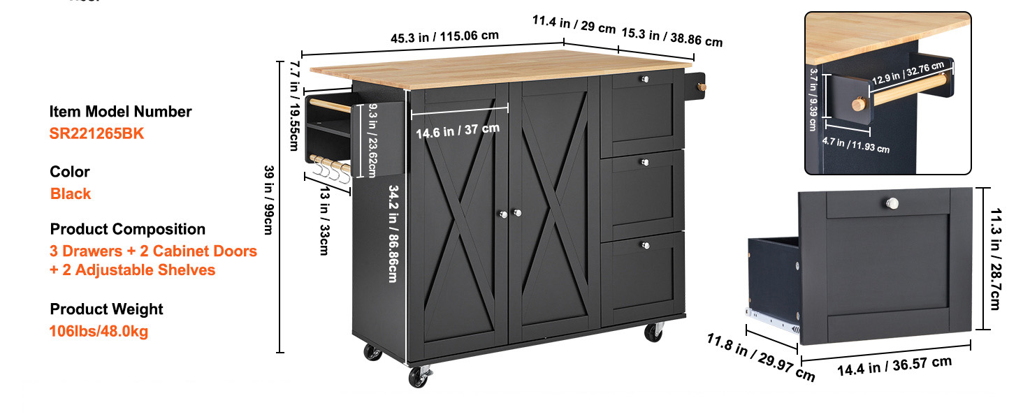 Kitchen Island, Large Storage Space, Multipurpose