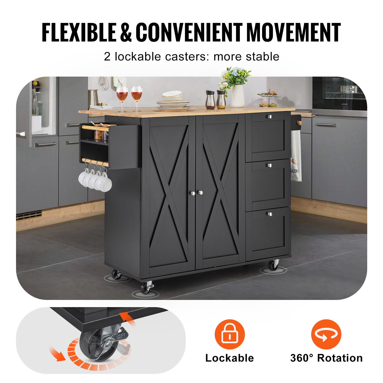 Drop-Leaf Kitchen Island Trolley Cart Wood Storage Cabinet w/ Drawers/Rack - Picture 66 of 110