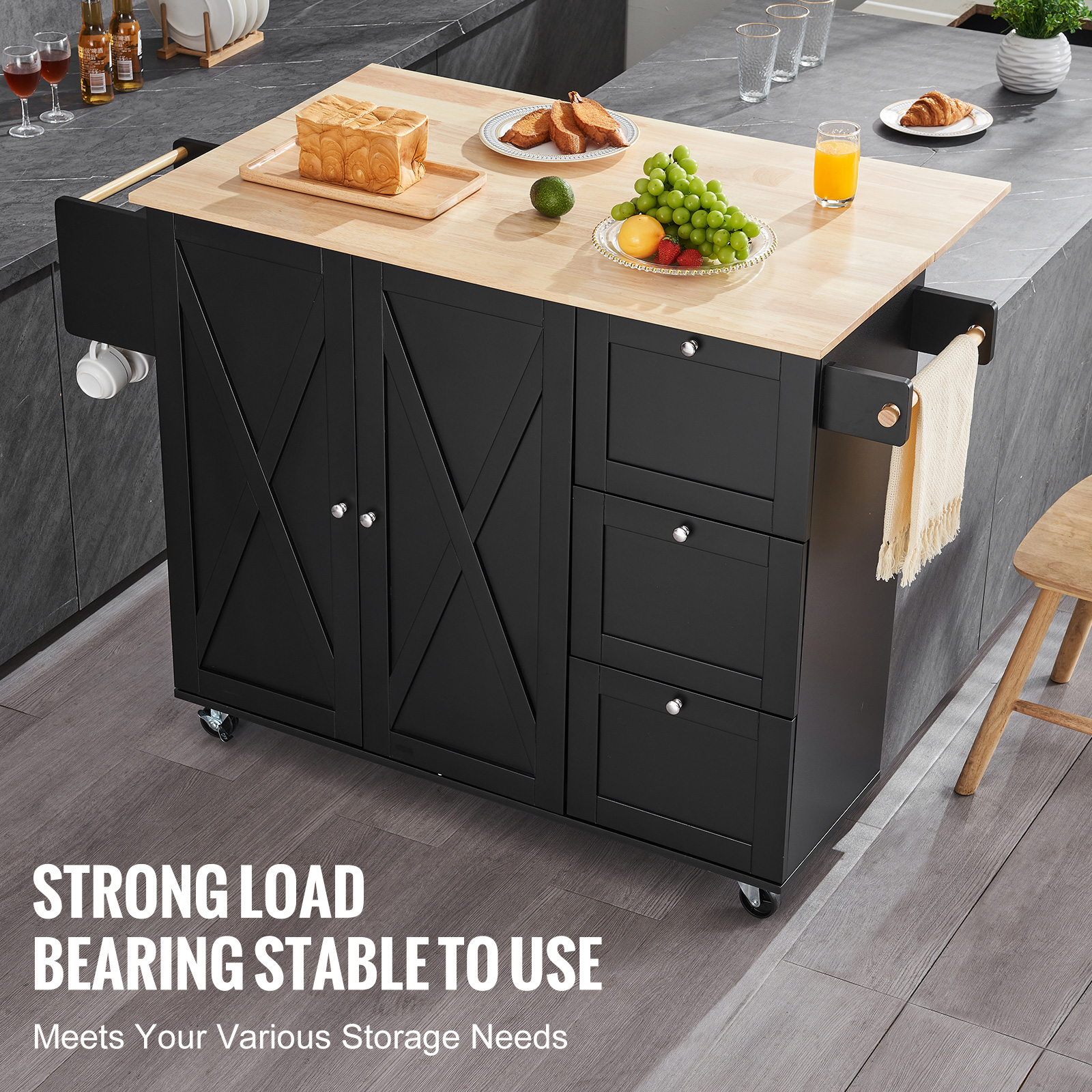 Drop-Leaf Kitchen Island Trolley Cart Wood Storage Cabinet w/ Drawers/Rack - Picture 67 of 110