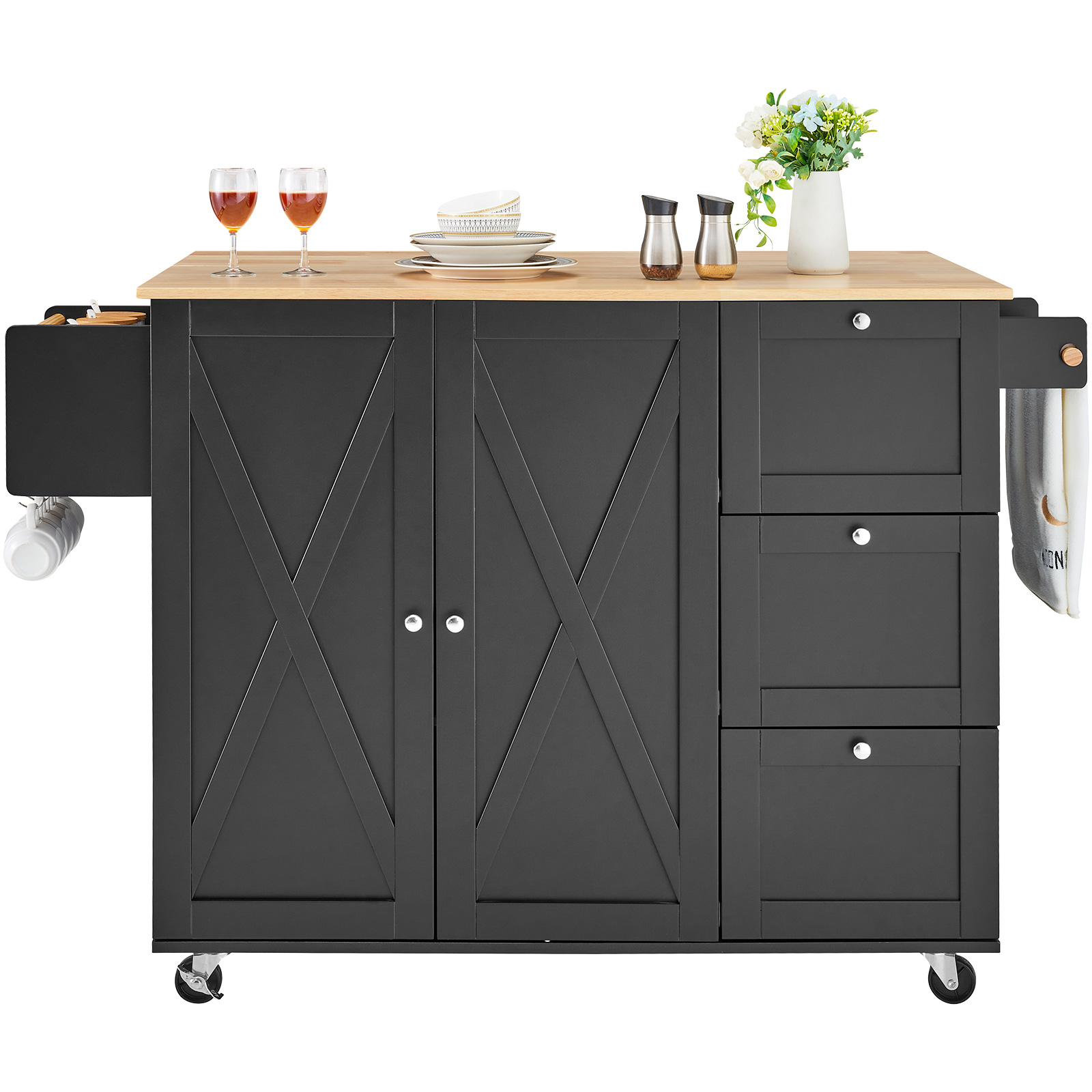 Drop-Leaf Kitchen Island Trolley Cart Wood Storage Cabinet w/ Drawers/Rack - Picture 73 of 110