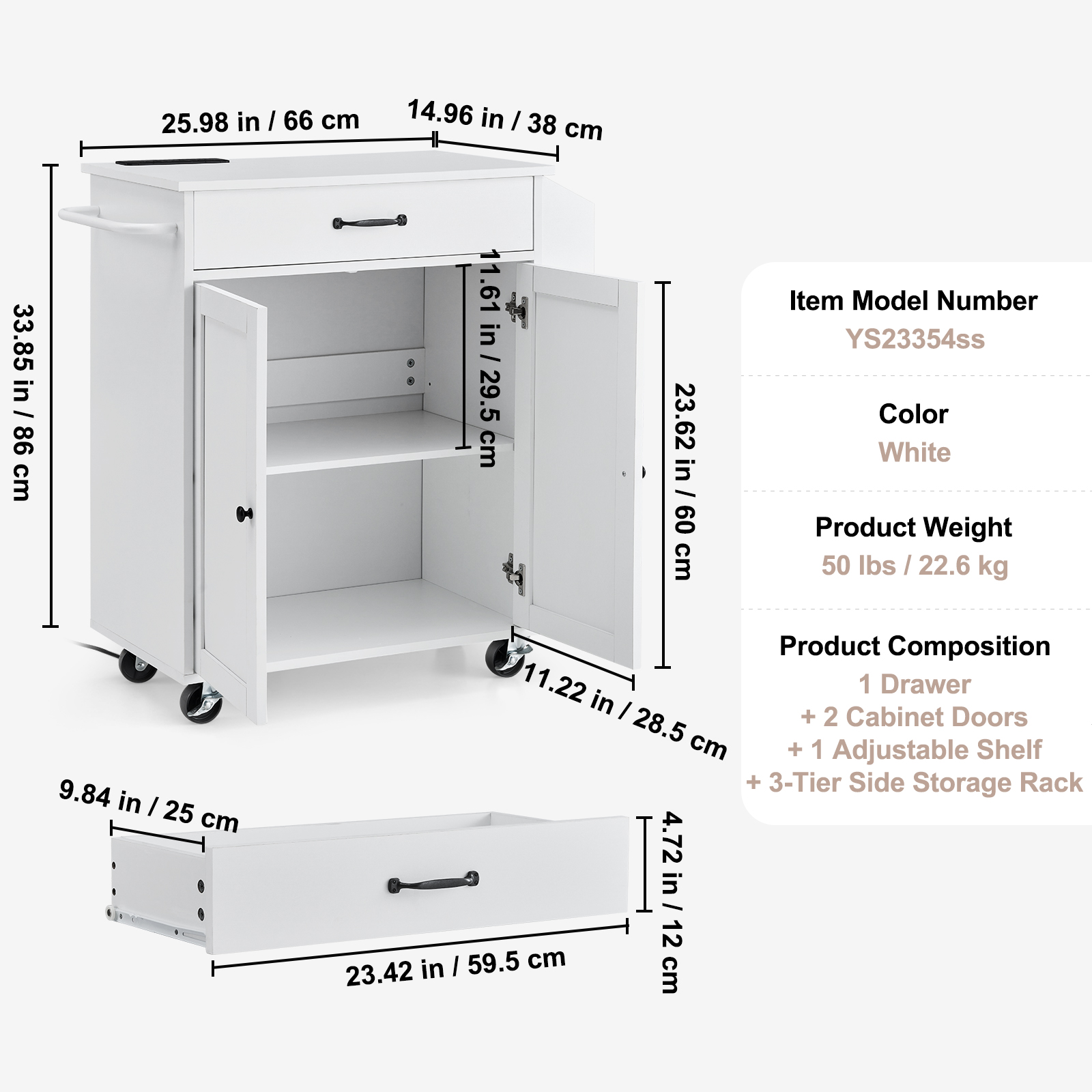 Drop-Leaf Kitchen Island Trolley Cart Wood Storage Cabinet w/ Drawers/Rack - Picture 105 of 110