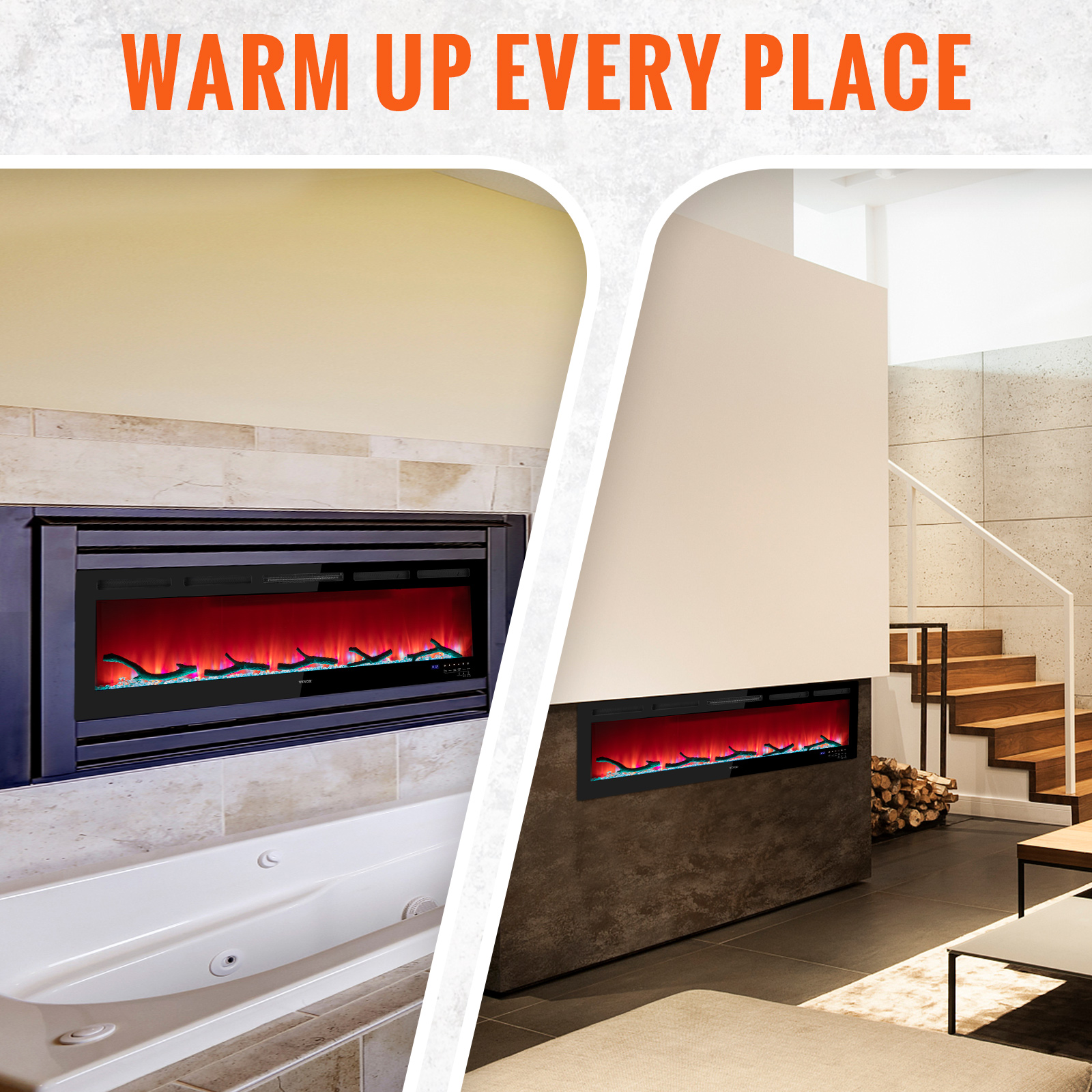 36-60" Electric Fireplace Insert Heater Flame Control Timer Remote Wall Mounted - Picture 58 of 62