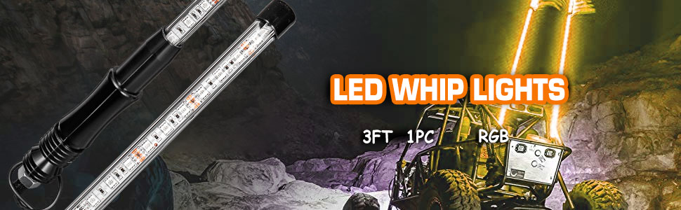 VEVOR 1PC 3FT LED Whip Lights RGB Color Lighted Whips for UTV ATV 20 Colors,5 Levels,23 Modes,10 Speed Options,Weatherproof,Off-Road Whip RF Wireless Remote for UTV ATV Polaris Accessories RZR