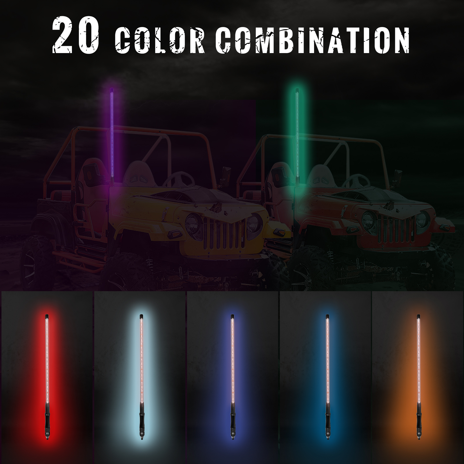VEVOR 1PC 3FT LED Whip Lights RGB Color Lighted Whips for UTV ATV