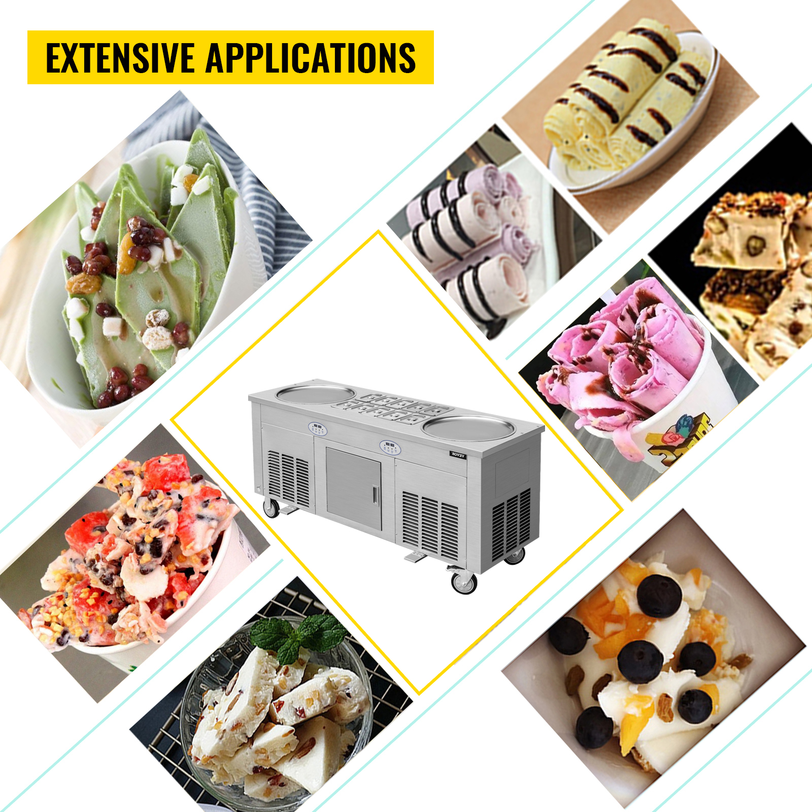 Commercial Rolled Ice Cream Machine, Stir-Fried Ice Roll Machine Single  Pan, Stainless Steel Ice Cream Roll Maker Refrigerated Cabinet 6 Boxes, Roll  Ice Cream Machine for Bar Caf‚ Dessert Shop