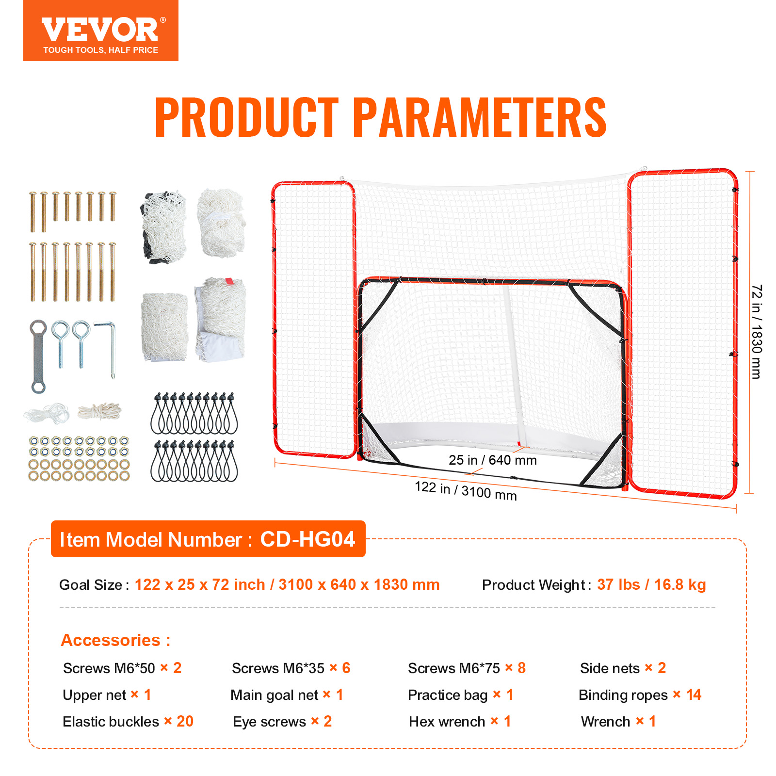 VEVOR Hockey Goal Backstop Net Street Hockey Sport Target Netting Outdoor 72/54 - Imagen 9 de 50