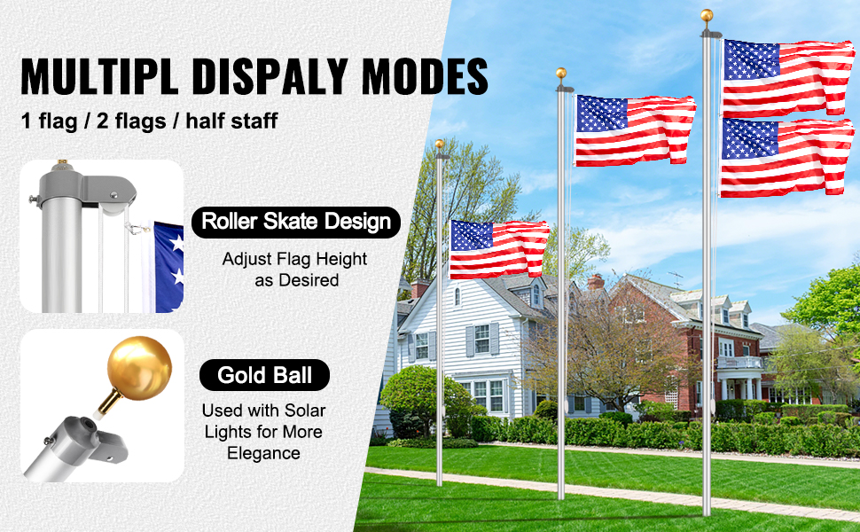 VEVOR 25FT Detachable Flagpole Kit Heavy Duty Aluminum Flag Pole ...