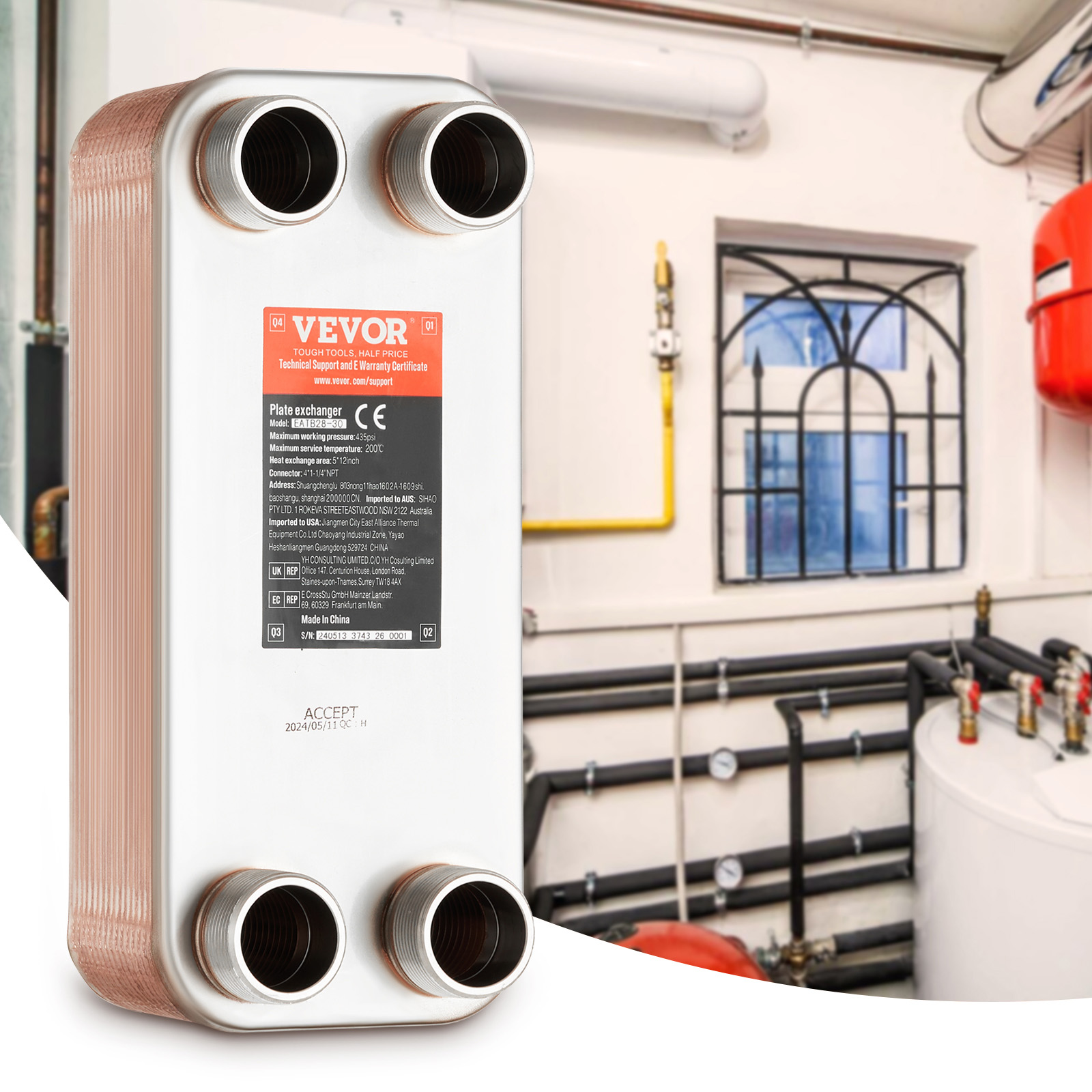 30/50/80/100Plate Heat Exchanger 4*1-1/4" MNPT Ports 5x12" Brazed 316L St. Steel