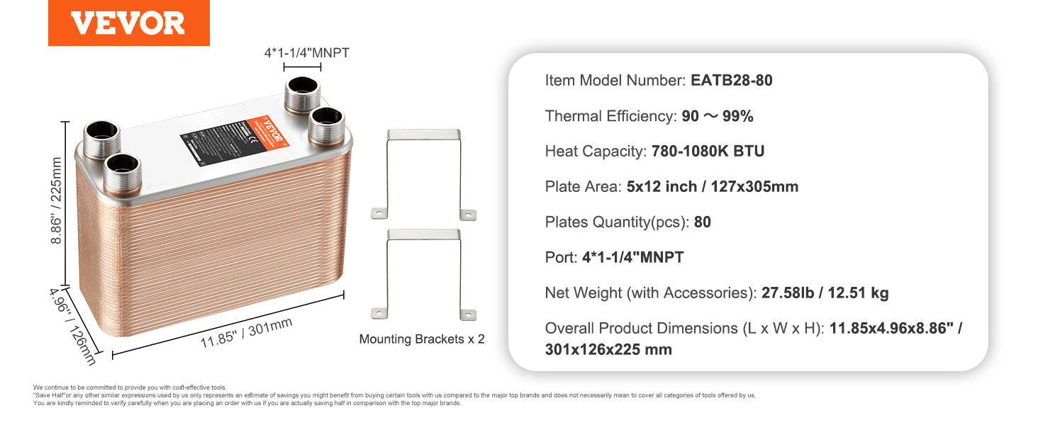 Vevor Plate Heat Exchanger Mnpt Ports X Brazed L St Steel Vevor Eu