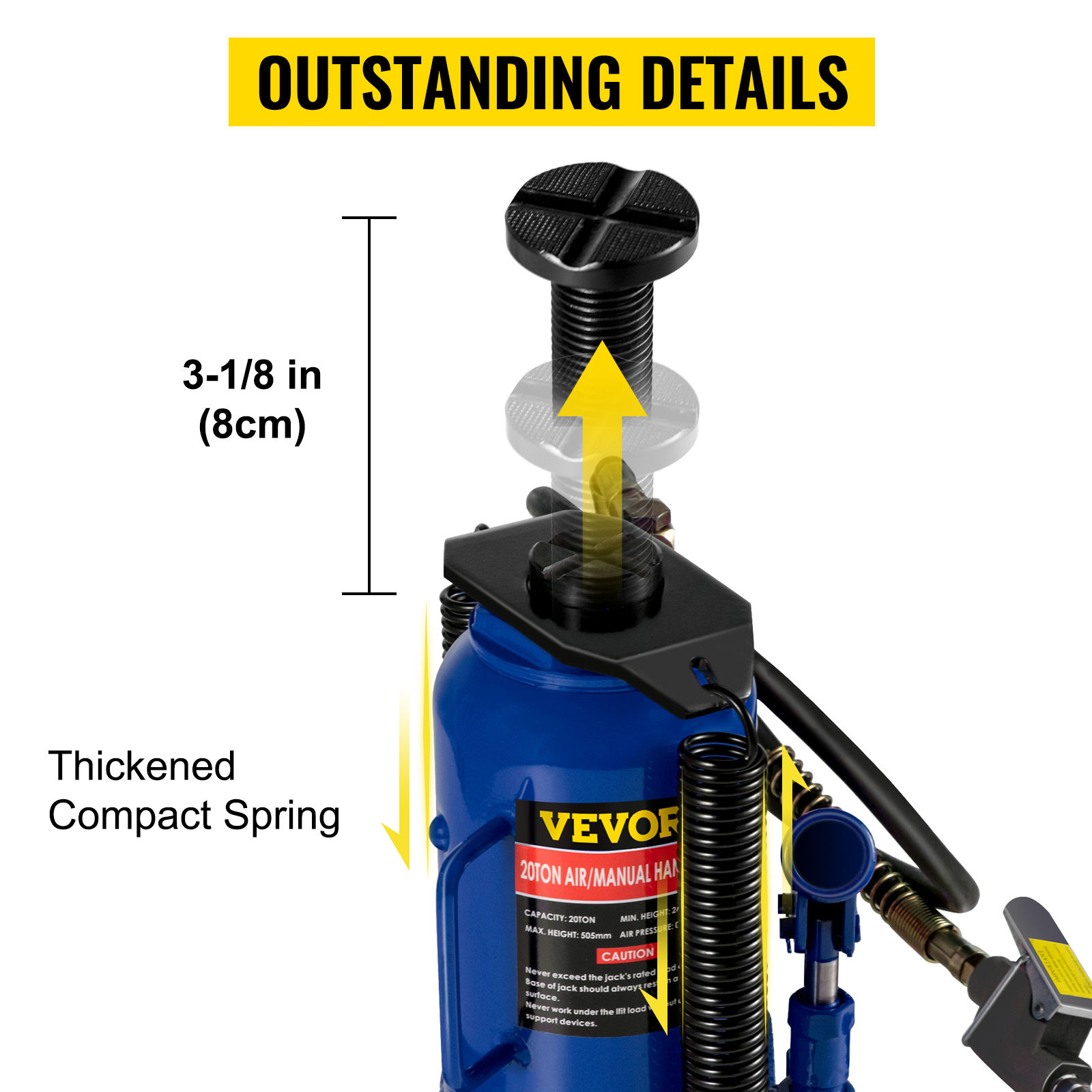 Details about   Industrial Air Hydraulic Bottle Jack 22 Ton Manual 44000lb Auto Truck RV Repair 