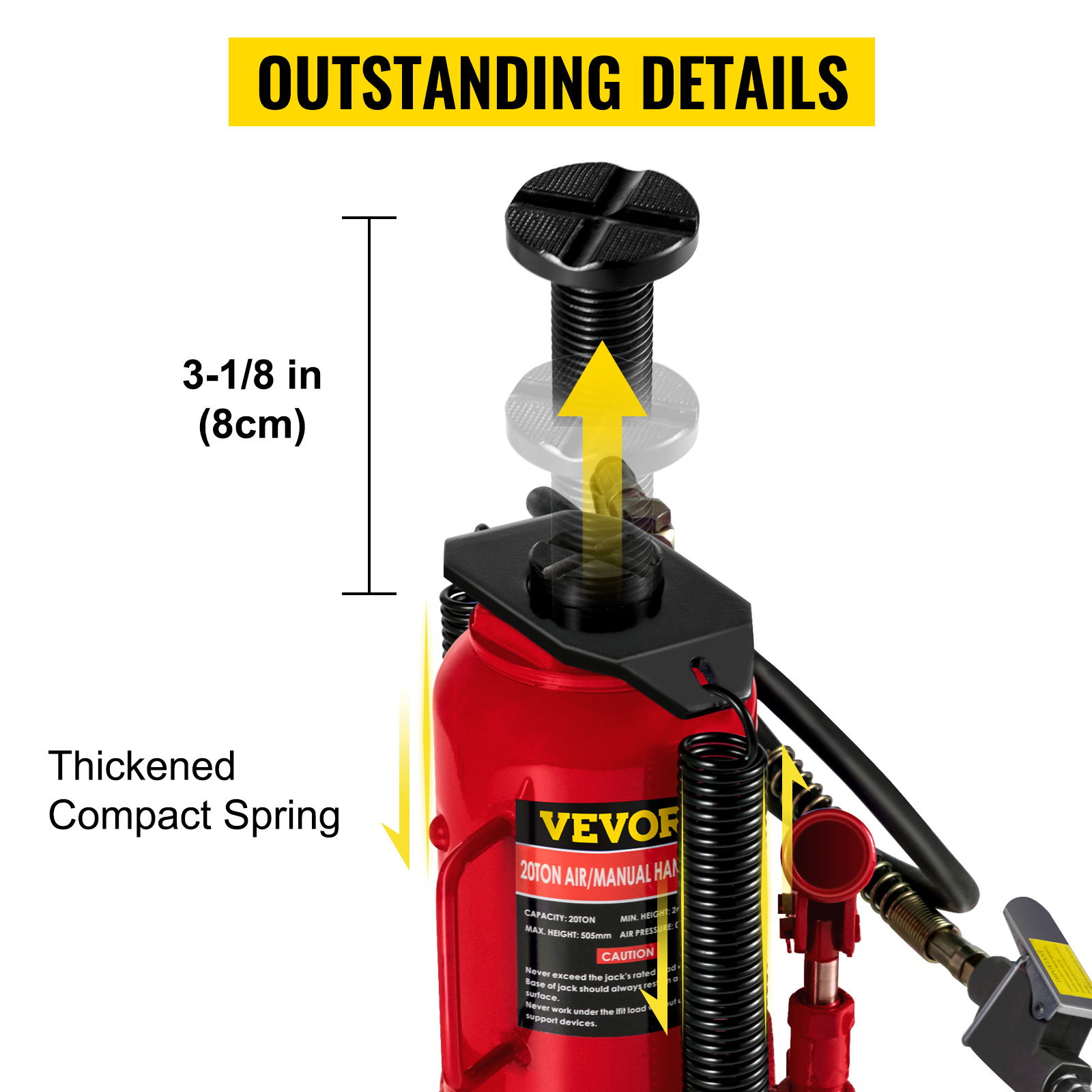 thumbnail image 2 of 20 Ton Air Hydraulic Bottle Jack – 44,000lb Capacity, Heavy-Duty For Truck/RV Repair 2 of 6