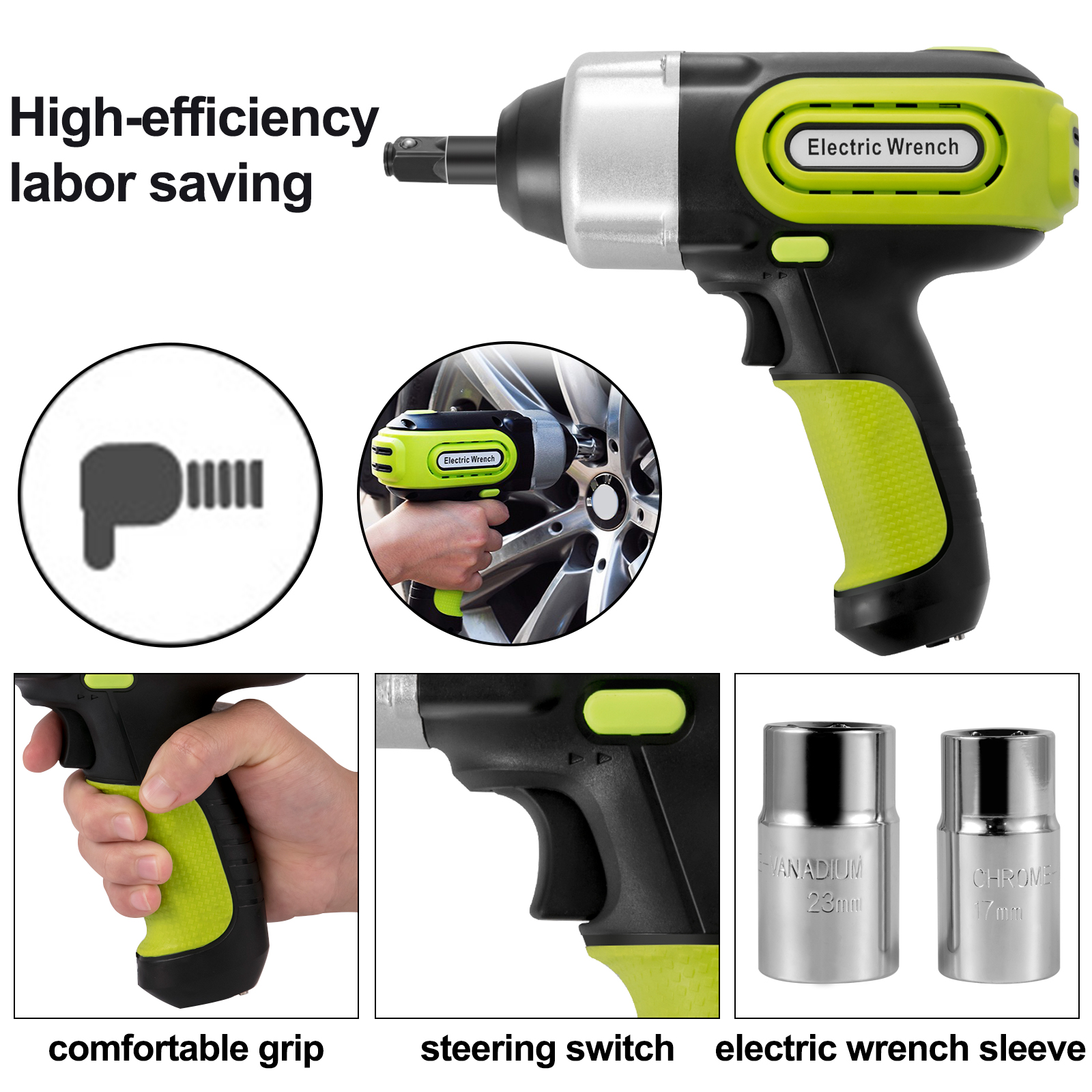 VEVOR electric car jack with high-efficiency labor-saving electric wrench, comfortable grip.