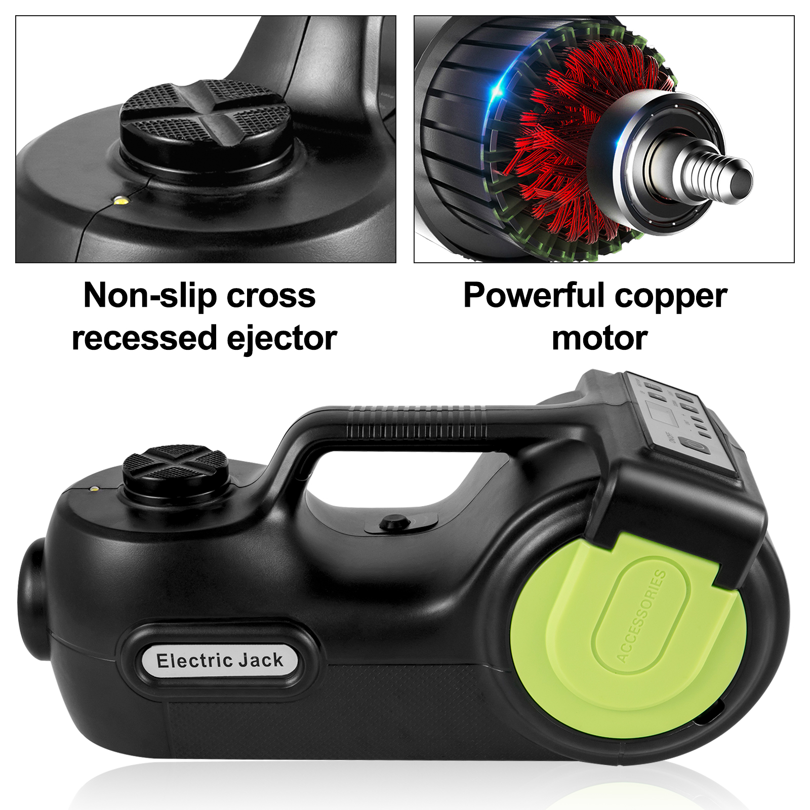 black VEVOR electric car jack with non-slip cross recessed ejector and powerful copper motor