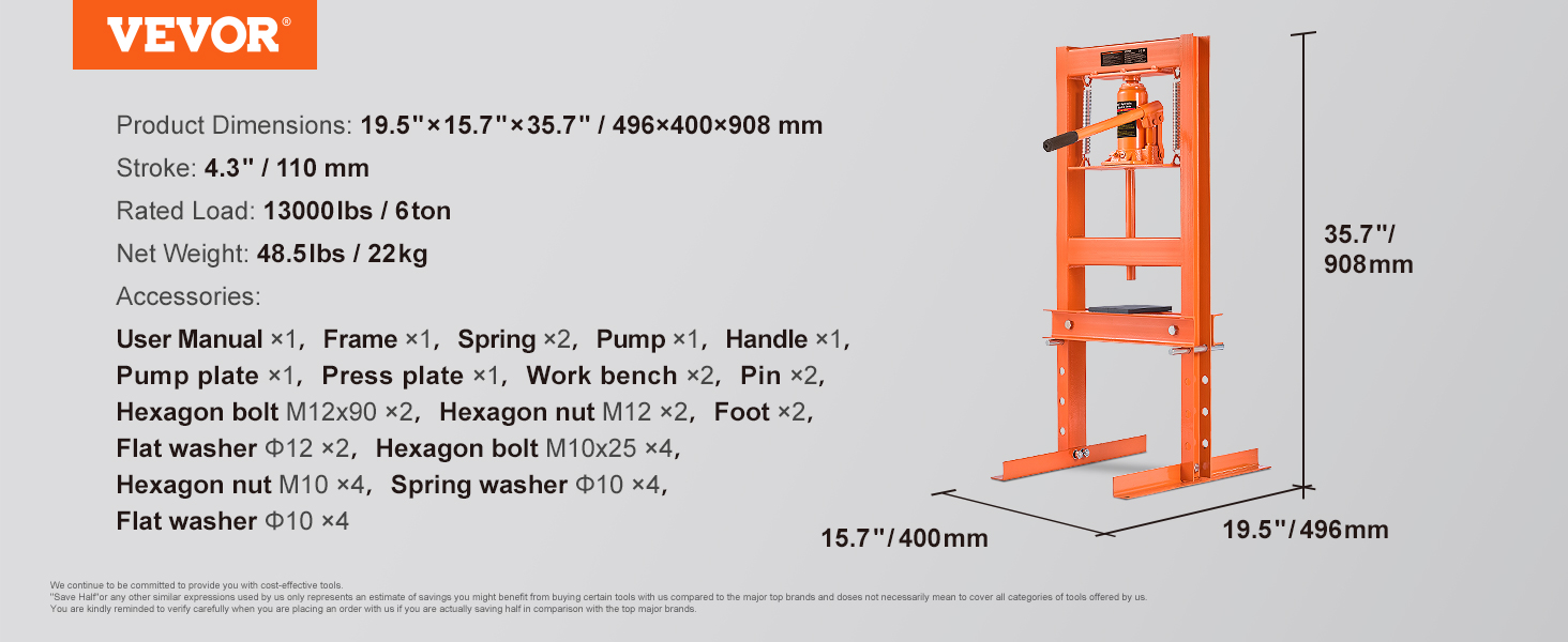 Hydraulic Shop Press,6 Ton,H-Frame
