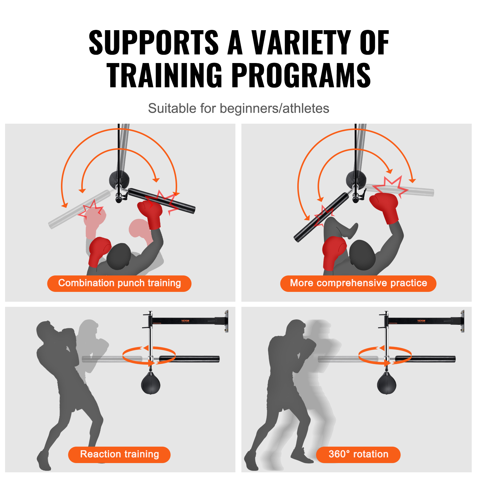 Wall Mount Boxing Spinning Bar Adjustable Reflex Speed Trainer with ...