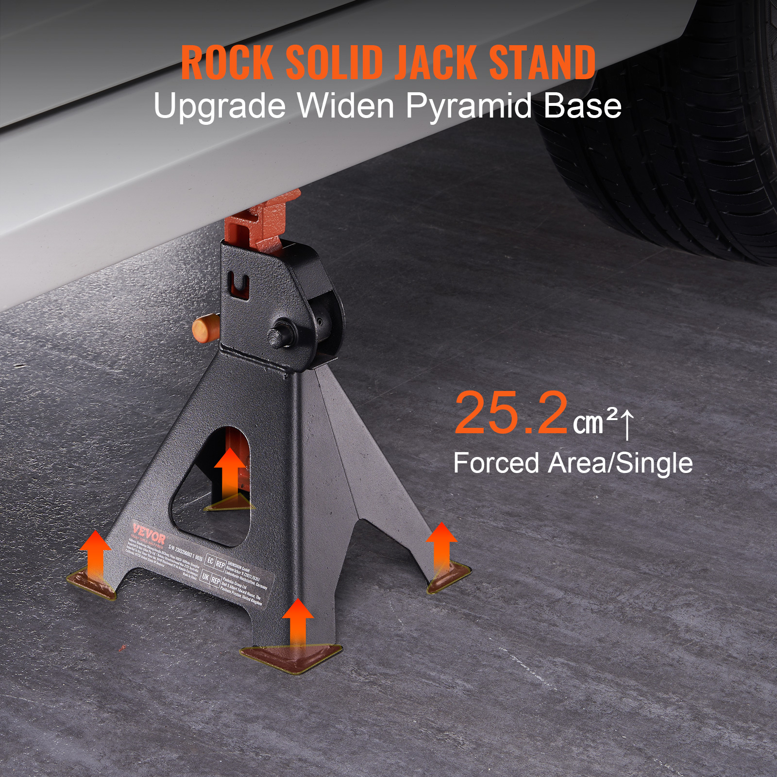 VEVOR Jack Stands, 3 Ton (6,000 lbs) Capacity Car Jack Stands, 10.8-16.3  inch Adjustable Height, for lifting SUV, Pickup Truck, Car and UTV/ATV,  Red, 1 Pair