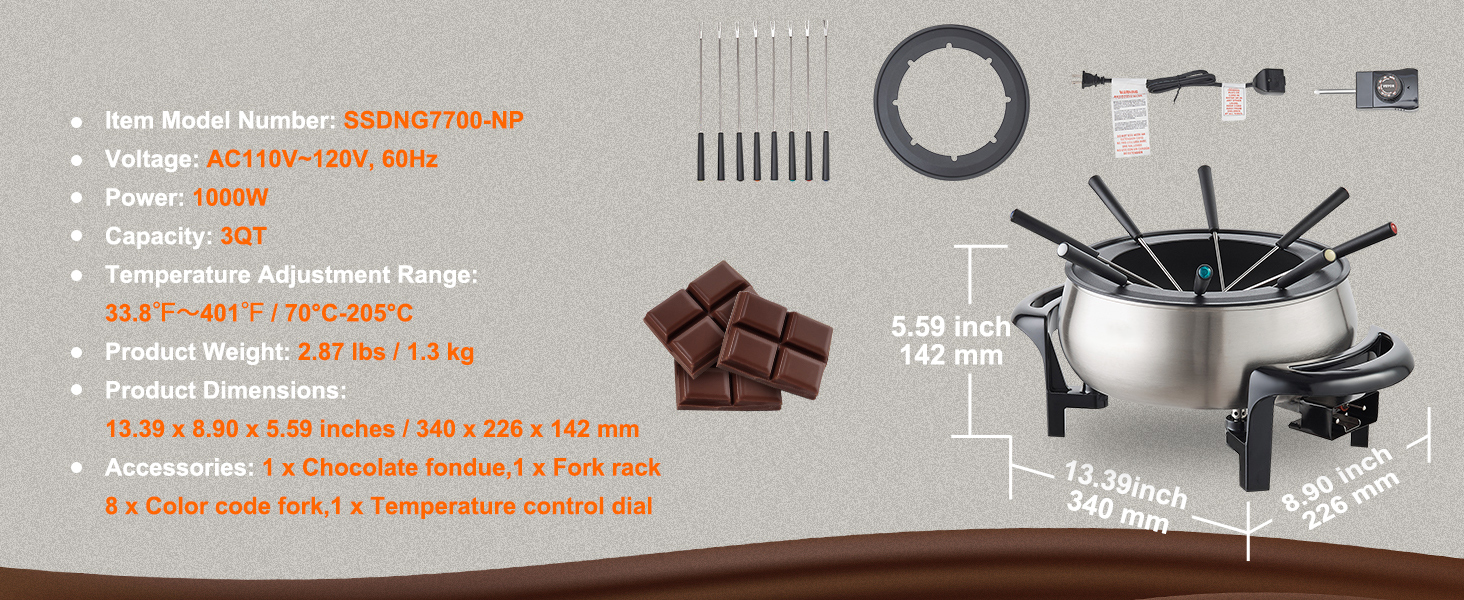 Electric Fondue Pot Set,3 Quart,Stainless Steel