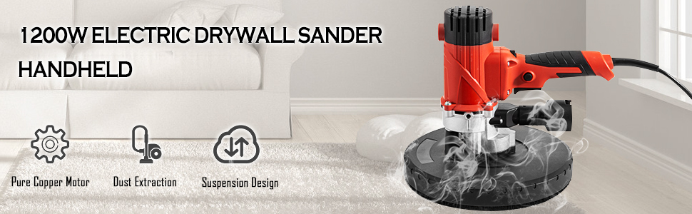 Drywall Sander 1200W 225mm Handheld 5 Variable Speed Sanding Pad w/ Vacuum Bag 