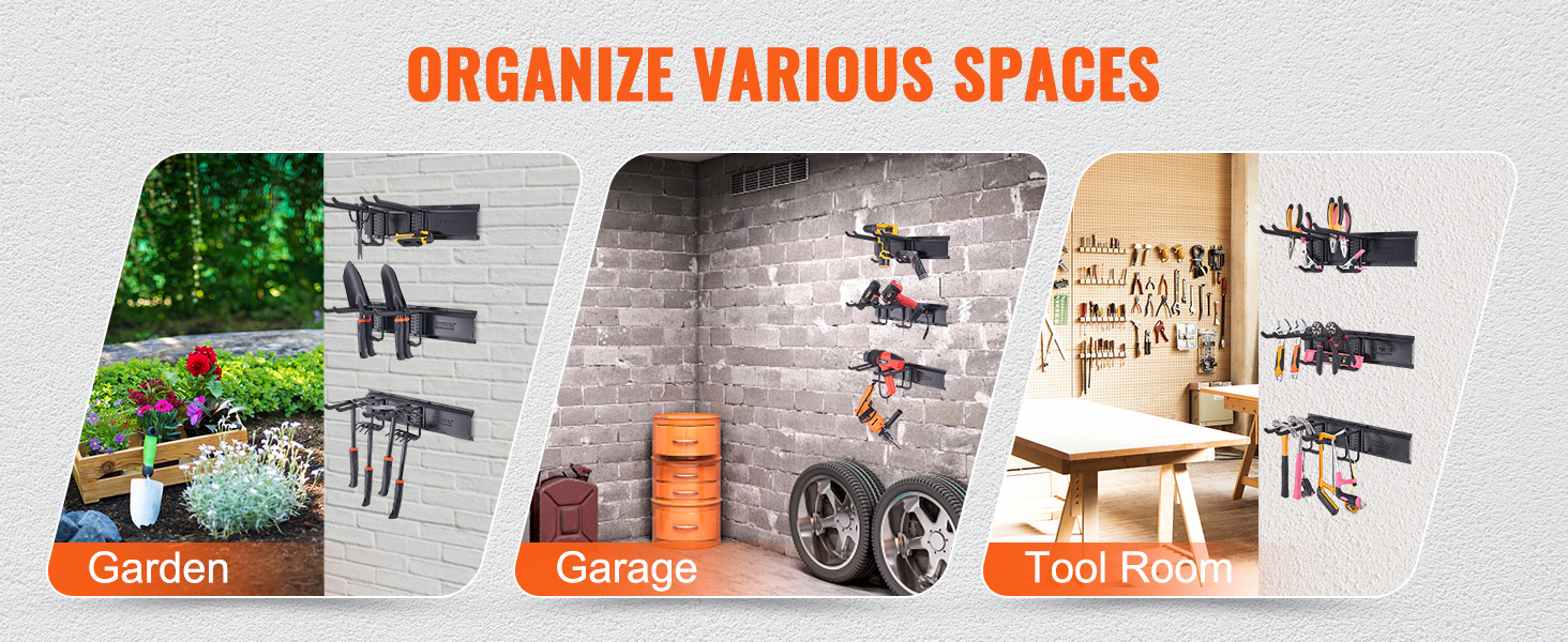 Garage Tool Storage Organizer Wall Mount Hanger Rack w/7 Removable Hooks&3  Board