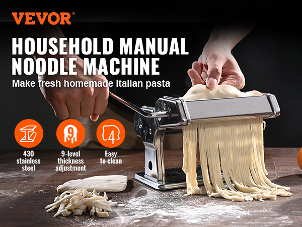 VEVOR Máquina para hacer Pasta fresca de acero inoxidable Manual VEVOR,  rodillos y cortador de fideos