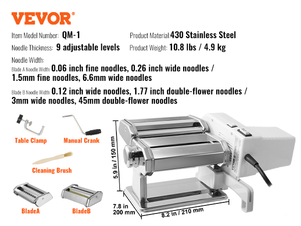VEVOR Pasta Maker Machine 9 Adjustable Thickness Settings Noodles Maker  Manual Hand Press Pasta Making Kitchen Tool Kit QMJYSFSD15CM0RP1YV0 - The  Home Depot