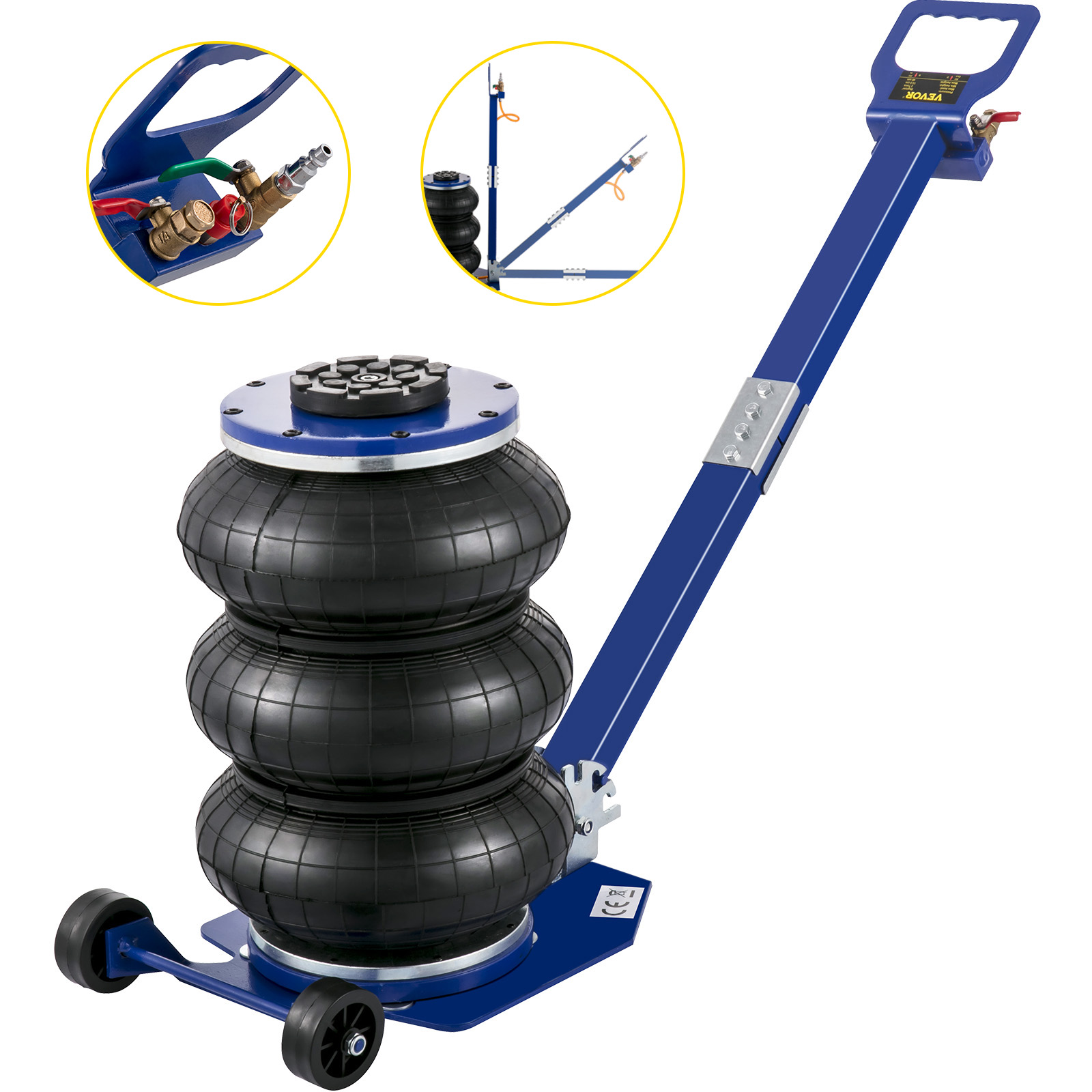 FlowerW 3000Kg 6600lbs Capacity Vehicle Air Operated Pneumatic Triple Bag Air Jack Lift 5.3-16.5 Inch Fast Lifting 