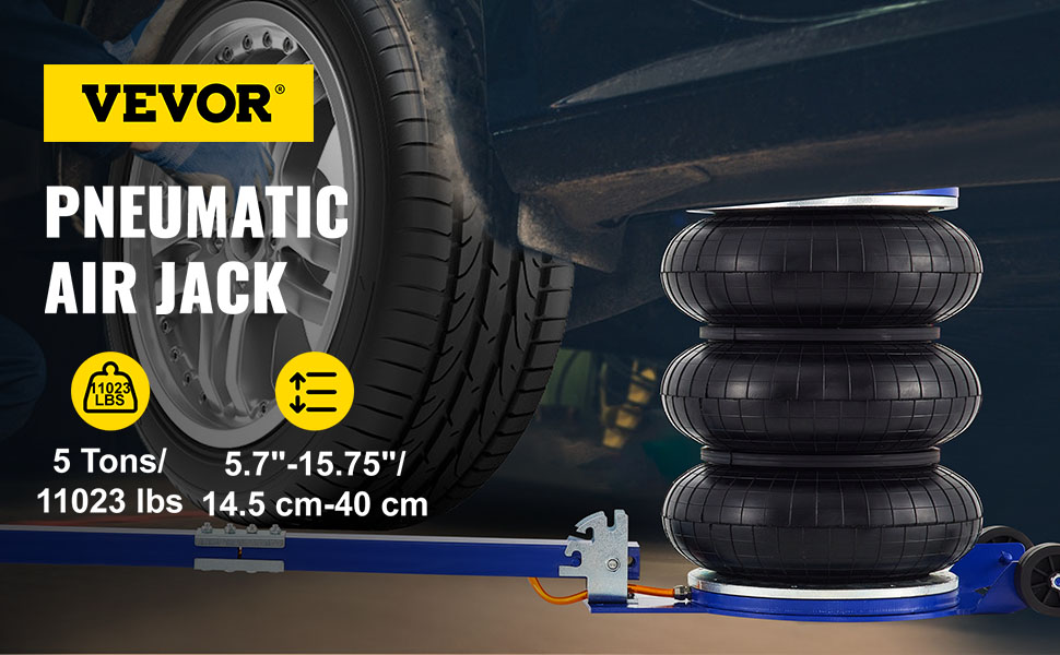 VEVOR VEVOR Gato Neumático Carga de 5T Elevación de 140-450 mm Gato de Aire  para Coche 0,8-1,0 MPa con 3 Cojines de Aire Mango Ajustable Elevador  Rápido para Reparación Mantenimiento Coche SUV