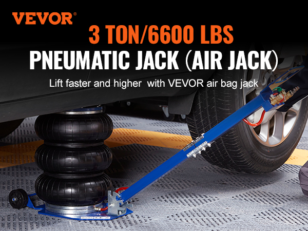 VEVOR Pneumatic Jack, 3 Ton/6600 LBS Air Bag Jack, Triple Bag Air