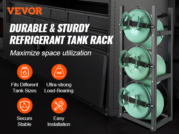 VEVOR Refrigerant Tank Rack, with 3 x 30lbs Bottle Tanks, Cylinder Tank ...