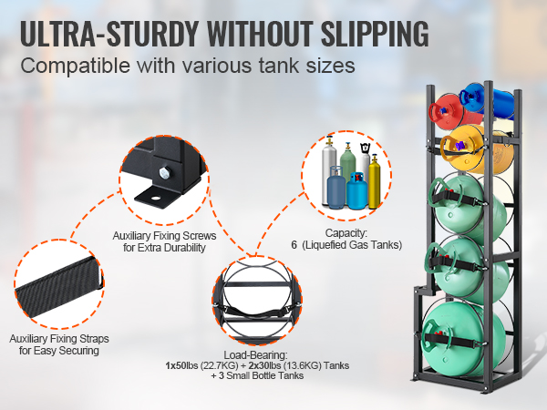 Vertical Tank Rack VEVOR Refrigerant Tank Rack, with 1 x 50lb, 2 x 30lb and Other 3 Small ...