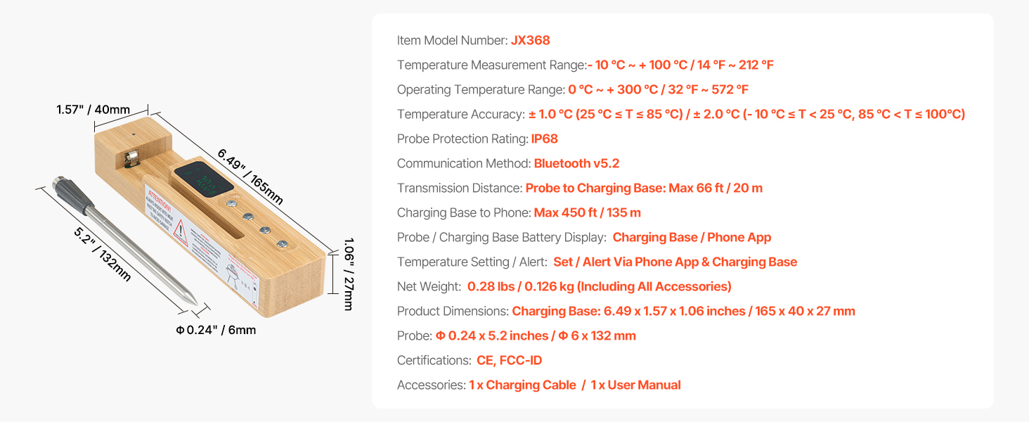 Meat thermometer,500 ft,one probe