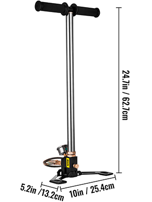 Pompe à Pied 3 Étages 4500PSI Air Gun avec Manomètre en Acier Inoxydable