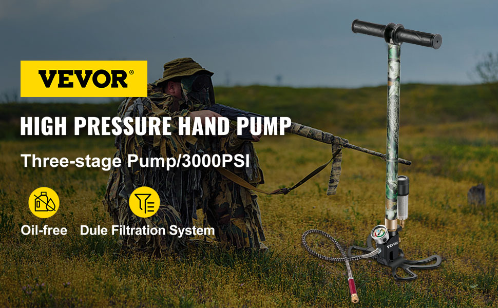 VEVOR PCP Air Pump, 3 Stage PCP Hand Pump, 3000psi High Pressure Air