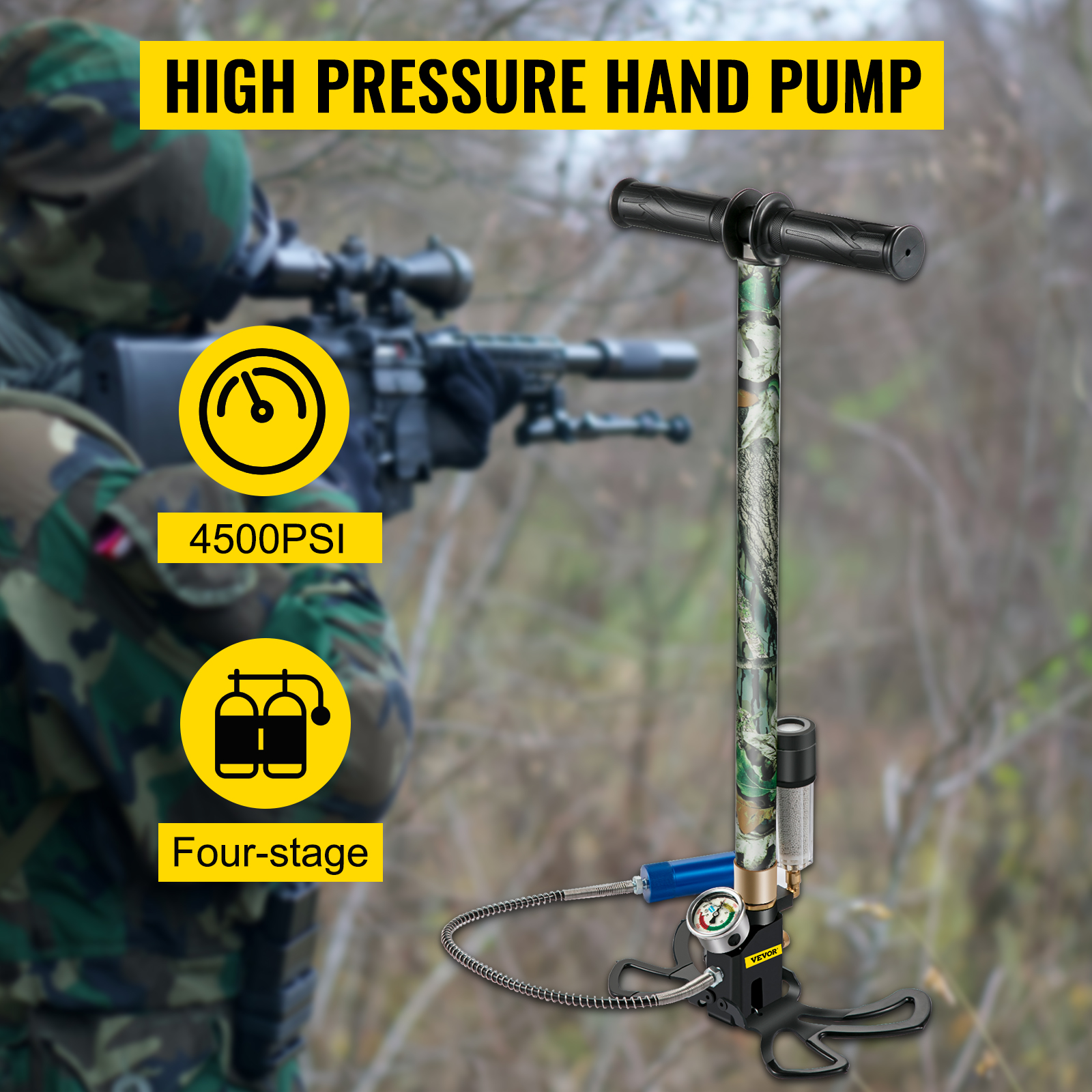 VEVOR PCP Hand Pump, 4 Stage 4500Psi 30Mpa High Pressure Air Rifle