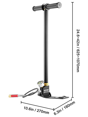 VEVOR Handluftpumpe, 4500 psi Luftgewehrpumpe, 310Bar PCP-Pumpe 3 Stage  Luftgewehr Lade Stirrup Handpumpe, Handbügelpumpe Dreistufige  Steigbügelpumpe, Handluftpumpe Kompletter Zubehörsatz