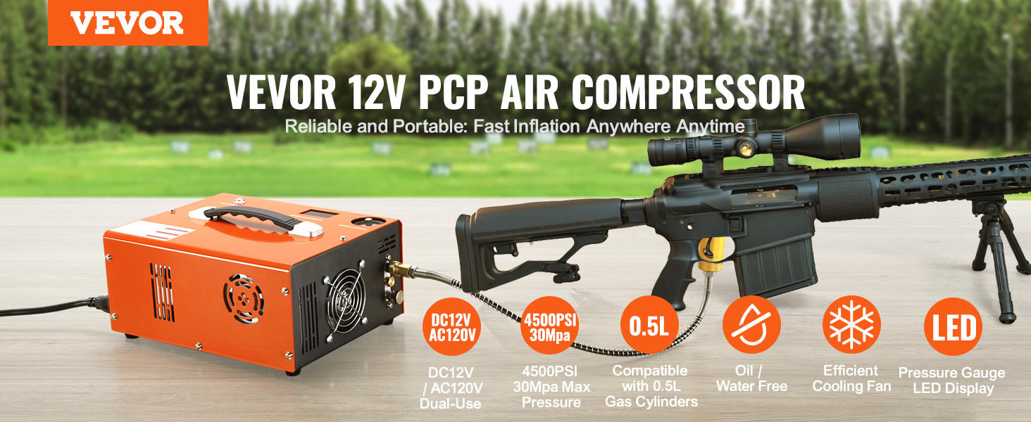 Compresor de aire PCP, 4500psi 30MPa DC 12V Bomba de inflación rápida de  alta presión Ventilador Compresor PCP con transformador de potencia