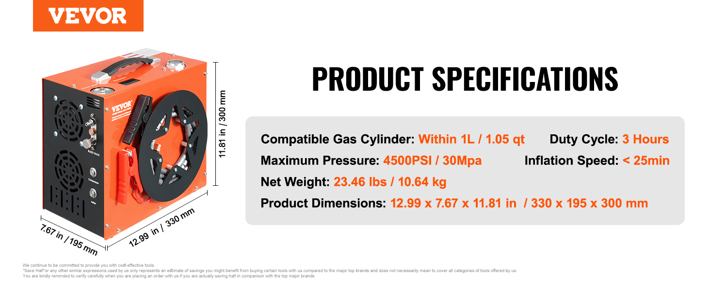 VEVOR PCP vzduchový kompresor, 4500PSI/30Mpa Přenosný PCP vzduchový kompresor - Vestavěný vodní a ventilátorový chladicí systém, Auto-Stop | DC12V/AC230V kompresor paintballové nádrže pro vzduchovou pušku, potápěčskou láhev