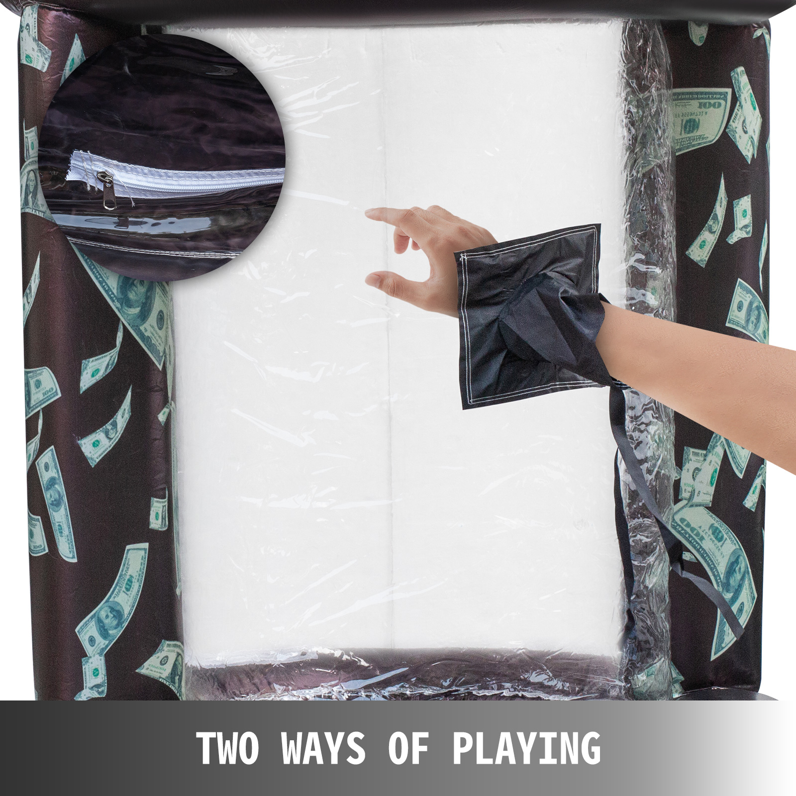 VEVOR Inflatable Cash Cube with Two Blowers Inflatable Cash Cube Booth Black Cash Cube Money Machine Quick Inflated Cash Cube Water-Proof Money Booth Machine Money Grab Catch for Promotion Events