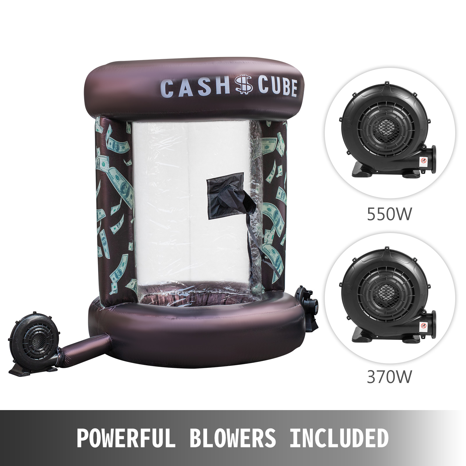 VEVOR Inflatable Cash Cube with Two Blowers Inflatable Cash Cube Booth Black Cash Cube Money Machine Quick Inflated Cash Cube Water-Proof Money Booth Machine Money Grab Catch for Promotion Events