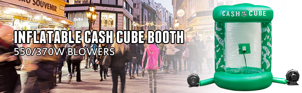 VEVOR Inflatable Cash Cube with Two Blowers Inflatable Cash Cube Booth Green Cash Cube Money Machine Quick Inflated Cash Cube Water-Proof Money Booth Machine Money Grab Catch for Promotion Events